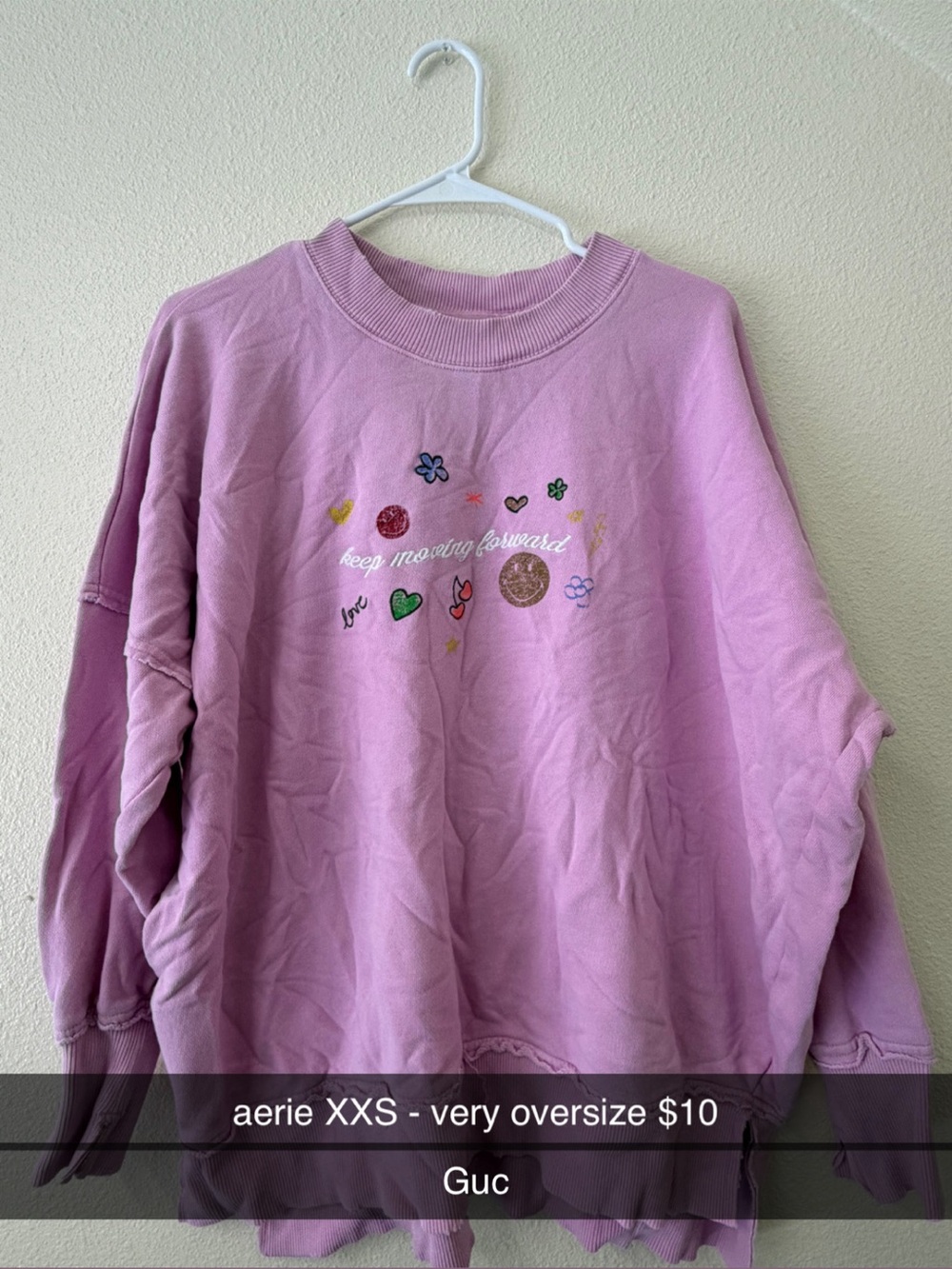 aerie Lavender Oversized Embroidered Sweatshirt